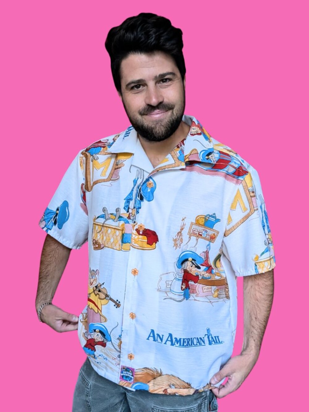 Handmade, Upcycled An American Tail Bedsheet Button Down Shirt Size XL